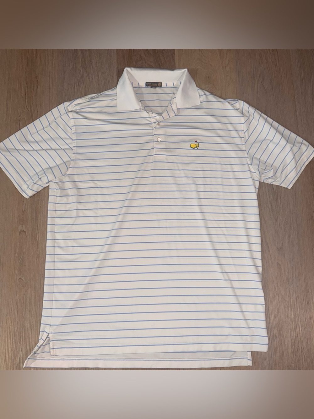 Peter Millar Blue & White Striped Masters Golf Polo - Size Large
